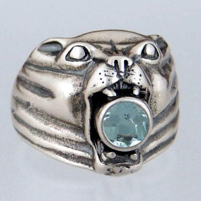 Sterling Silver Panther Ring With Blue Topaz Size 10